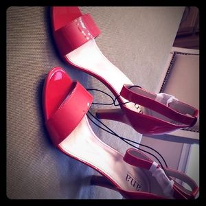Ladies ANA red ankle strap heel
